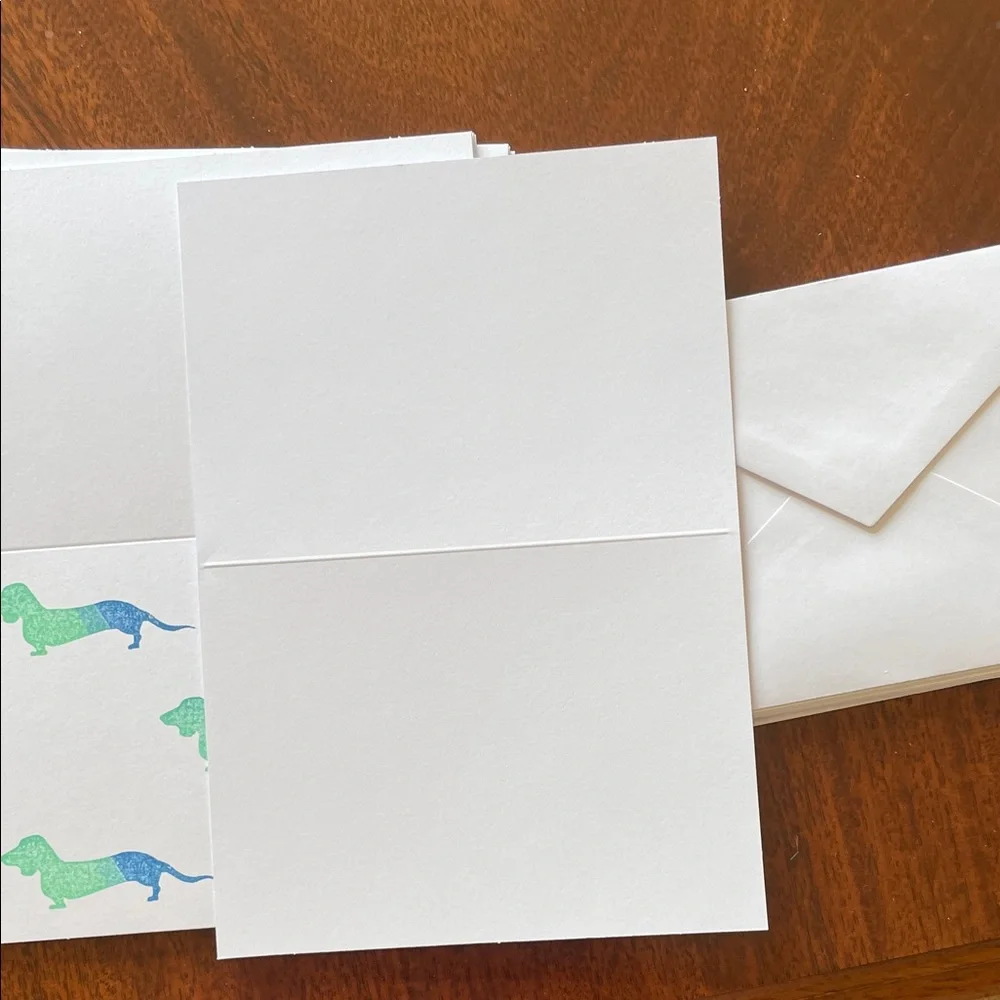 Dachshund Stationery Set - White with Green and Blue Accents
